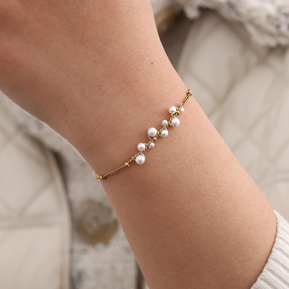 17cm Pearl Dots Edelstahl Armband   