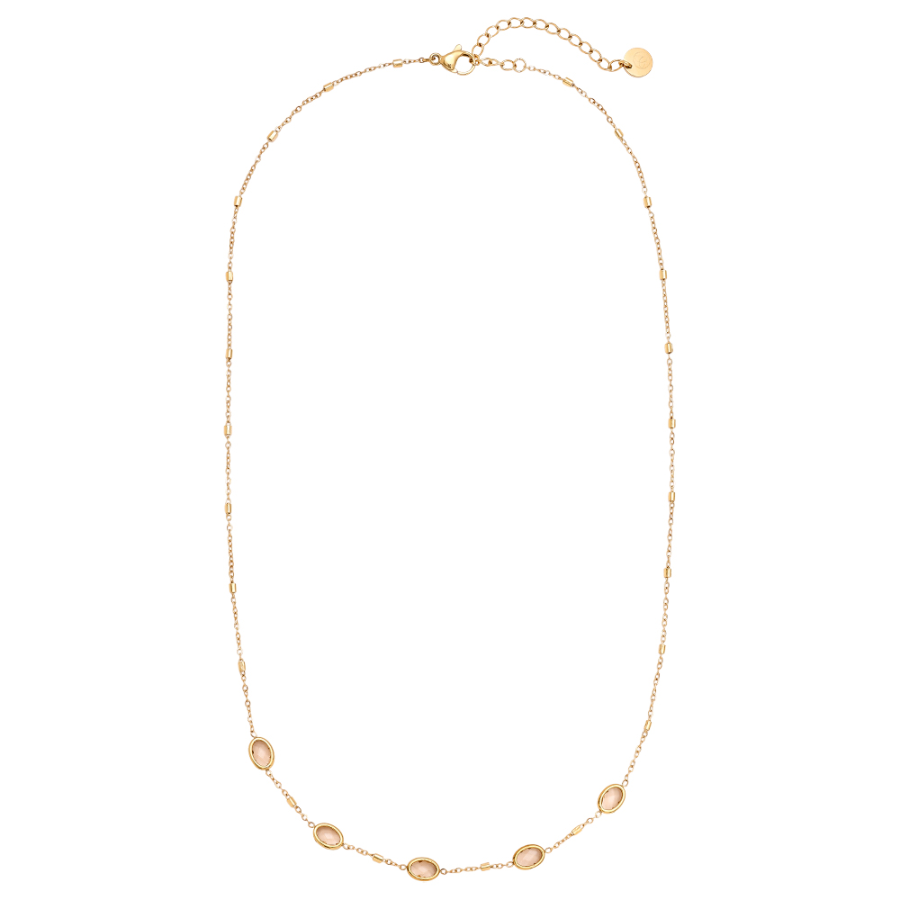 40cm Small Oval Glass Edelstahl Halskette     