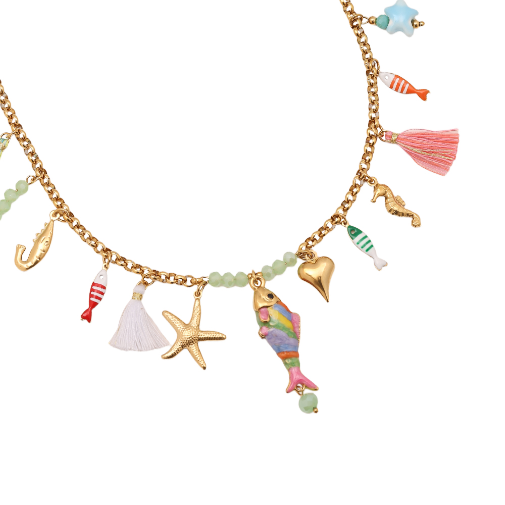 42cm Urlaubsstil und Quasten Edelstahl Halskette   