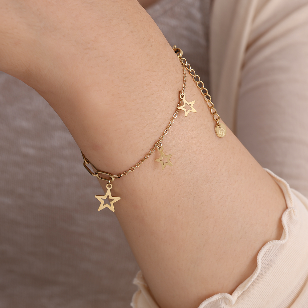 Edelstahl Armkette 16cm Hollow Stars