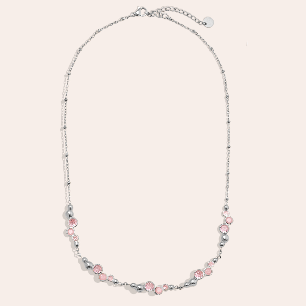 42cm Pro Pink Round Diamond Edelstahl Halskette     
