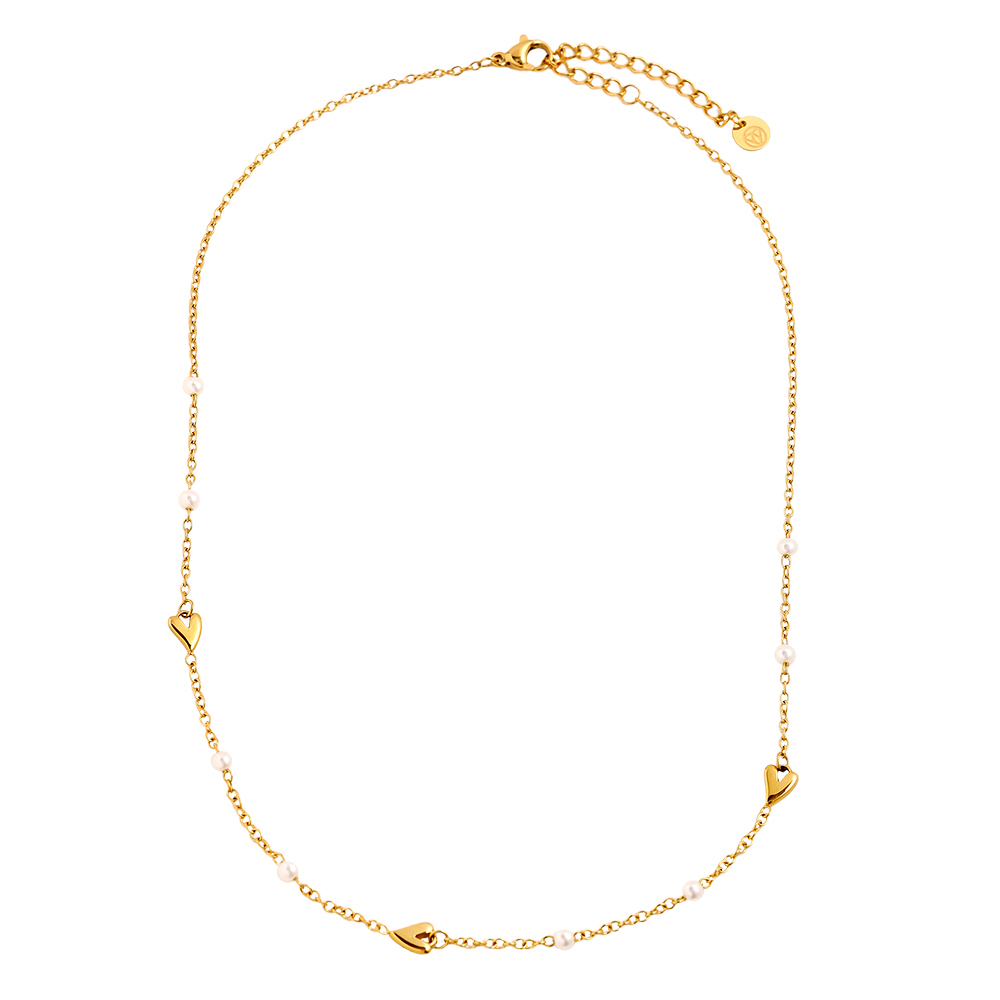 40cm Mini Heart And Pearl Edelstahl Halskette      