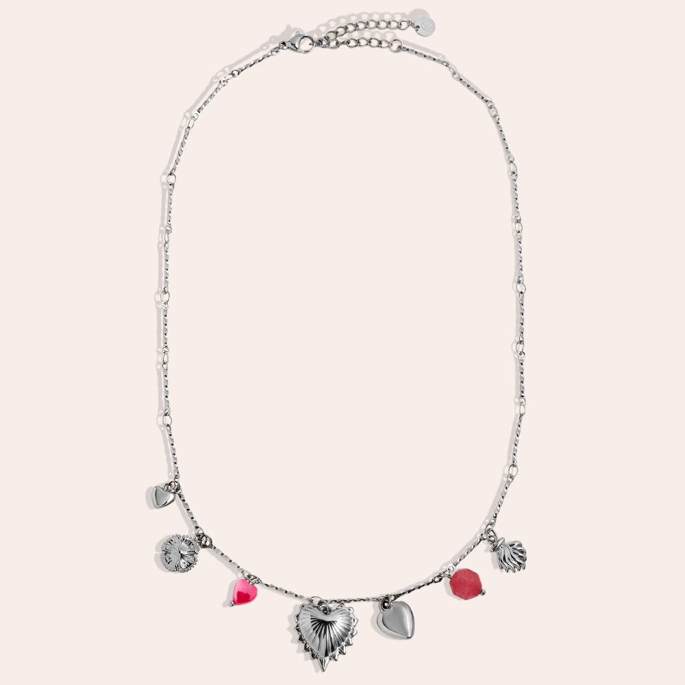 39cm Sweet Charms And Pinky Heart Edelstahl Halskette  