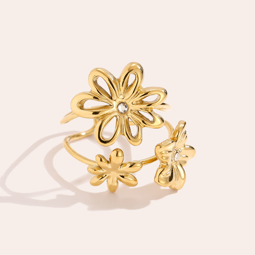 Verstellbarer  mehrreihiger Blumen Edelstahl Ring 