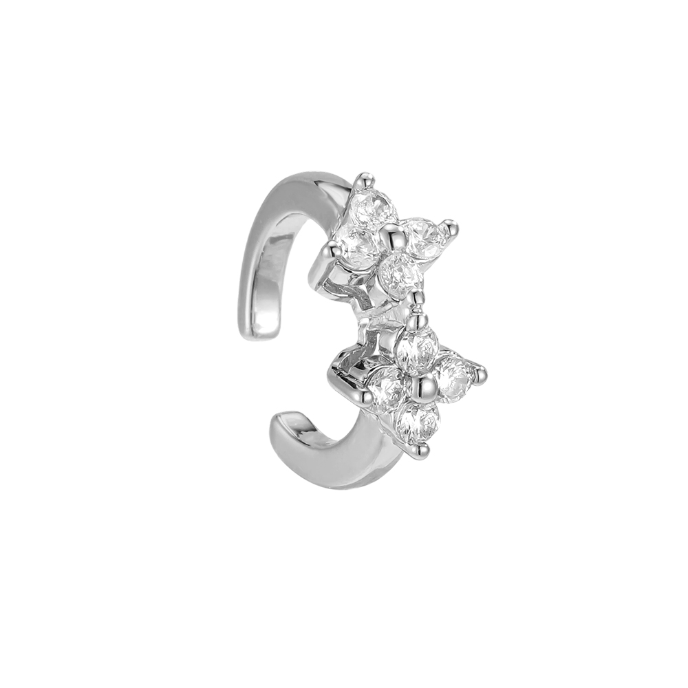 Vergoldete Ear-cuffs 15mm Zirkonia Doppelt Kleeblatt 