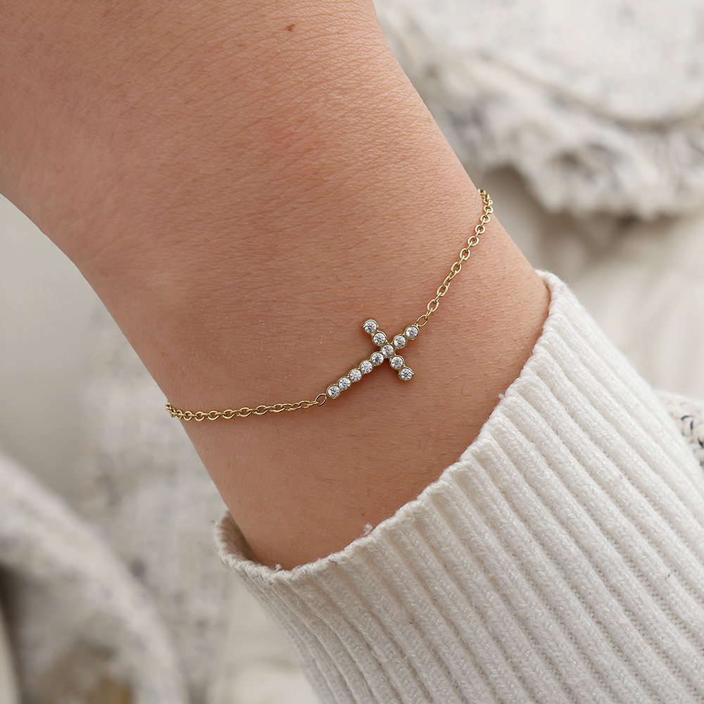17cm Nice Diamond Cross Edelstahl Armband   