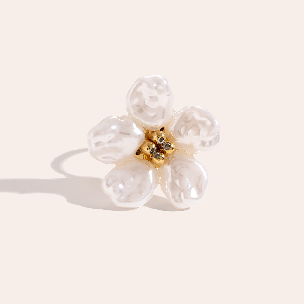 adjustable Pearl Flower Edelstahl Ring