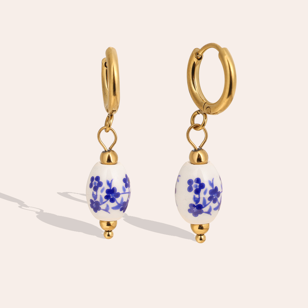 0.8*3.2cm ovale Keramik Edelstahl Ohrringe   