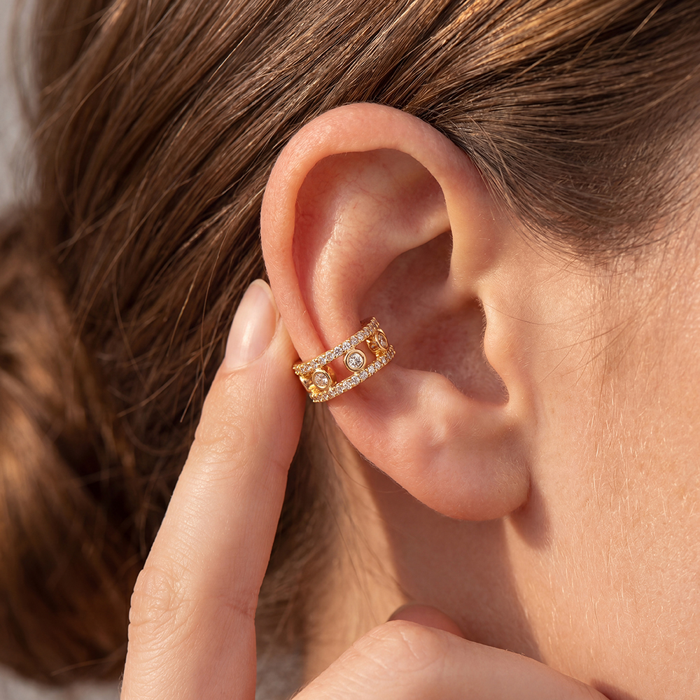 15mm Doppelketten Zirkonia Vergoldete Ear-cuffs