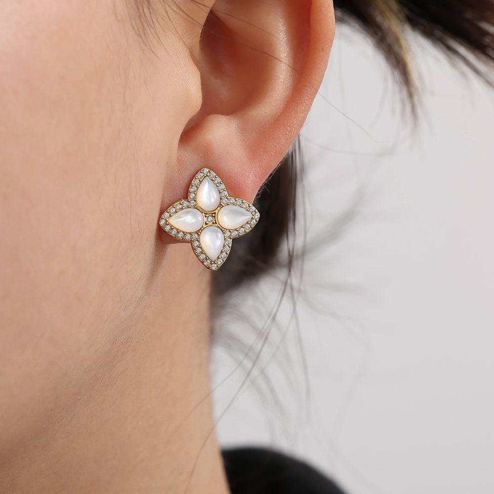 15mm Nice Diamond Luckly Flower Edelstahl Ohrringe   