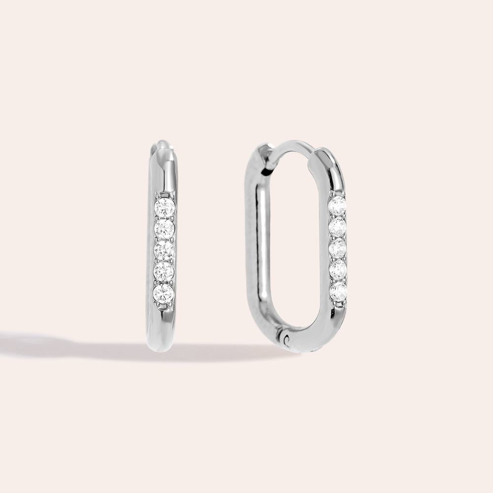 1.5cm Simple Diamond Hoop Edelstahl Ohrringe   