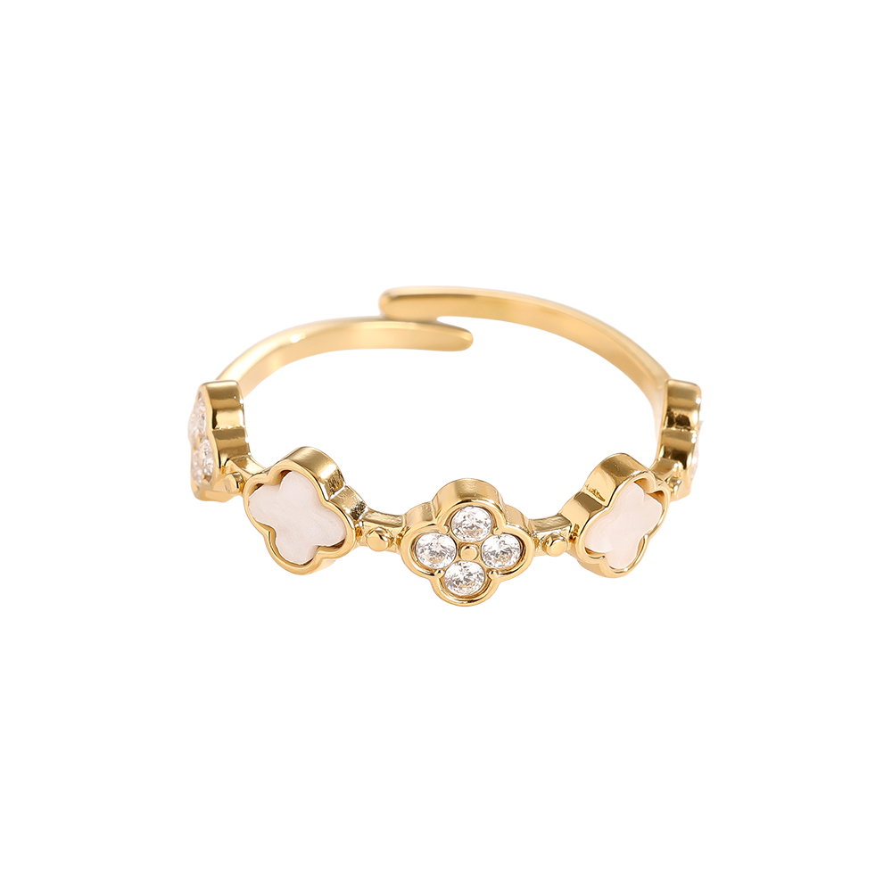 Diamond Lucky Flower And Shell Flower Edelstahl Ring         