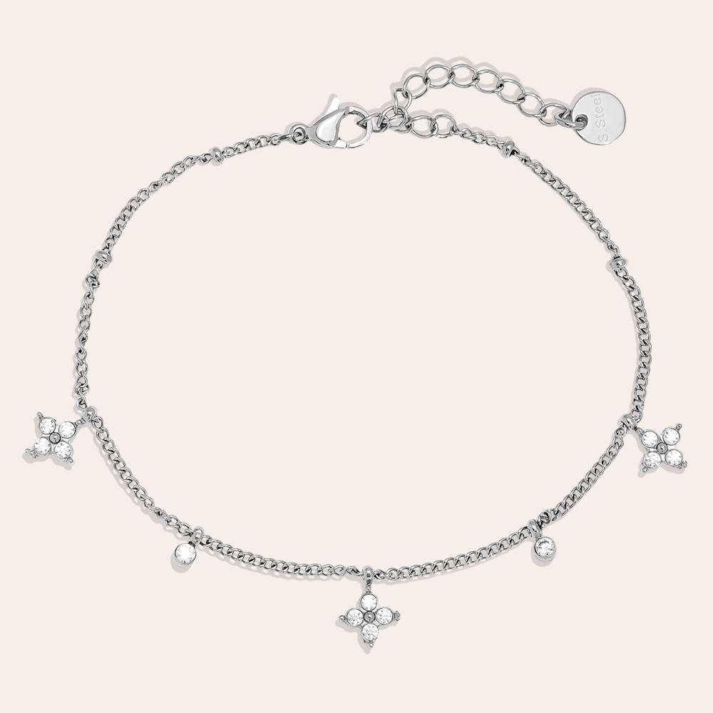 16cm Tiny Diamond Flower Edelstahl Armkette  