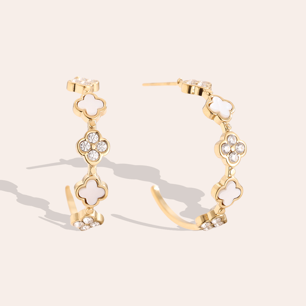 25mm Lucky Flower Half Hoop Edelstahl Ohrringe    