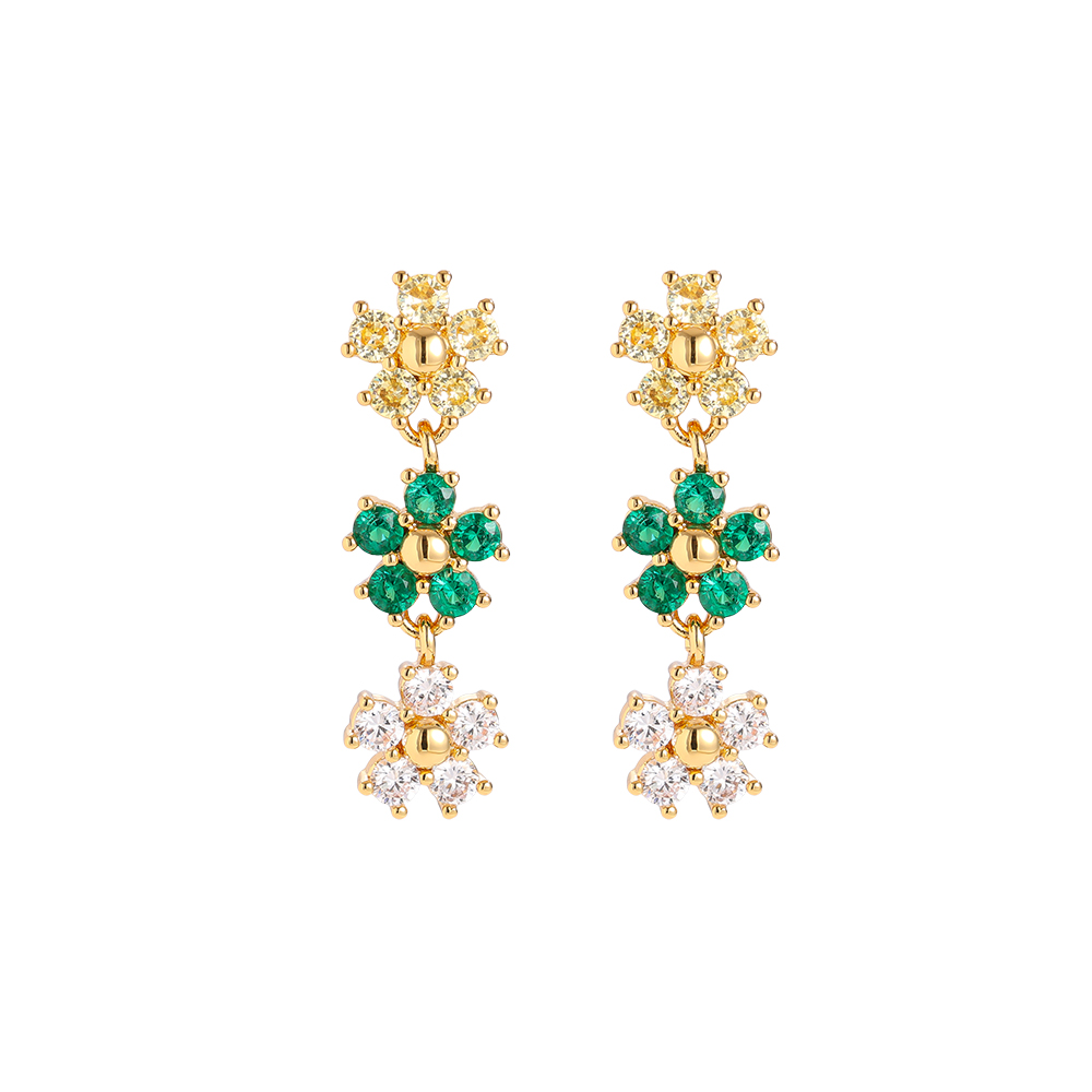 25mm Three Diamond Flowers Vergoldete Ohrringe 