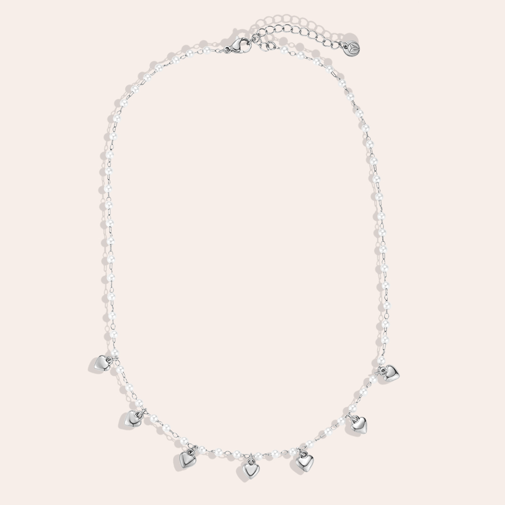38cm Pearl Heart Edelstahl Halskette