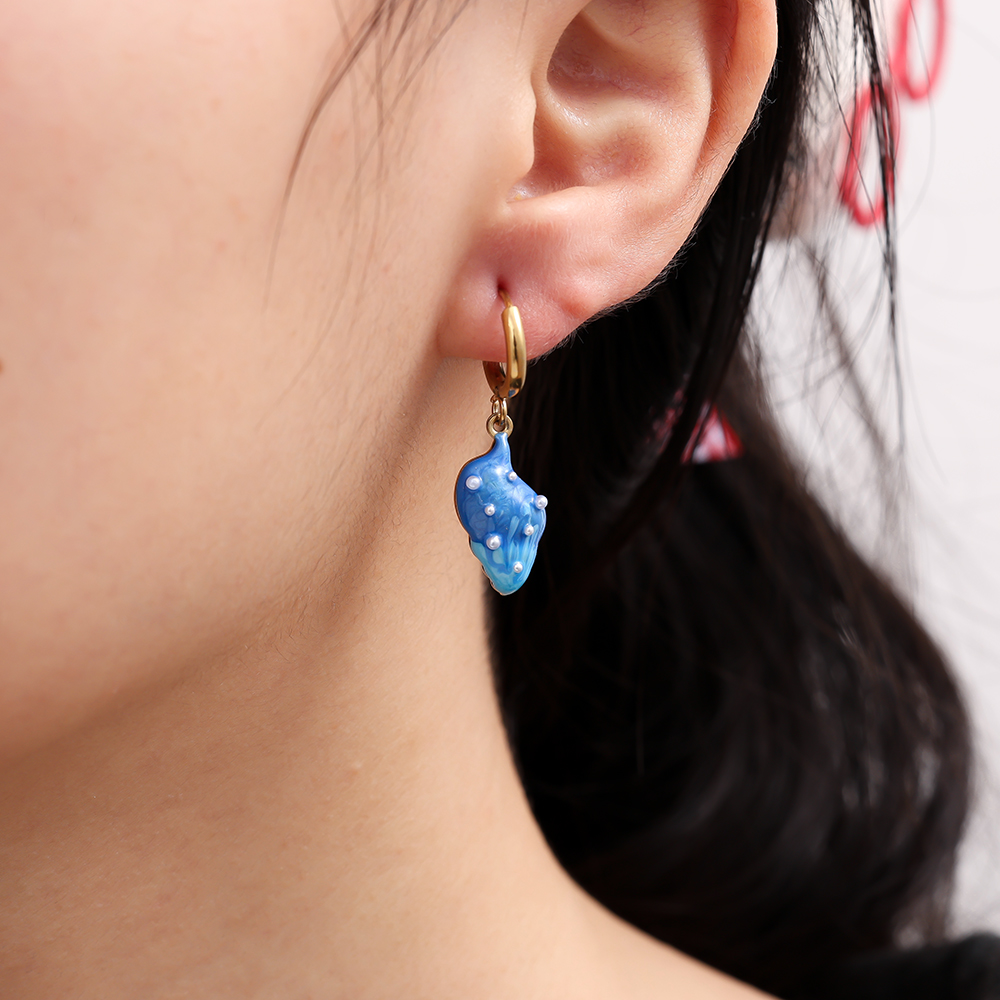 0.9*3cm blau Meeresmuschel Edelstahl Ohrringe     
