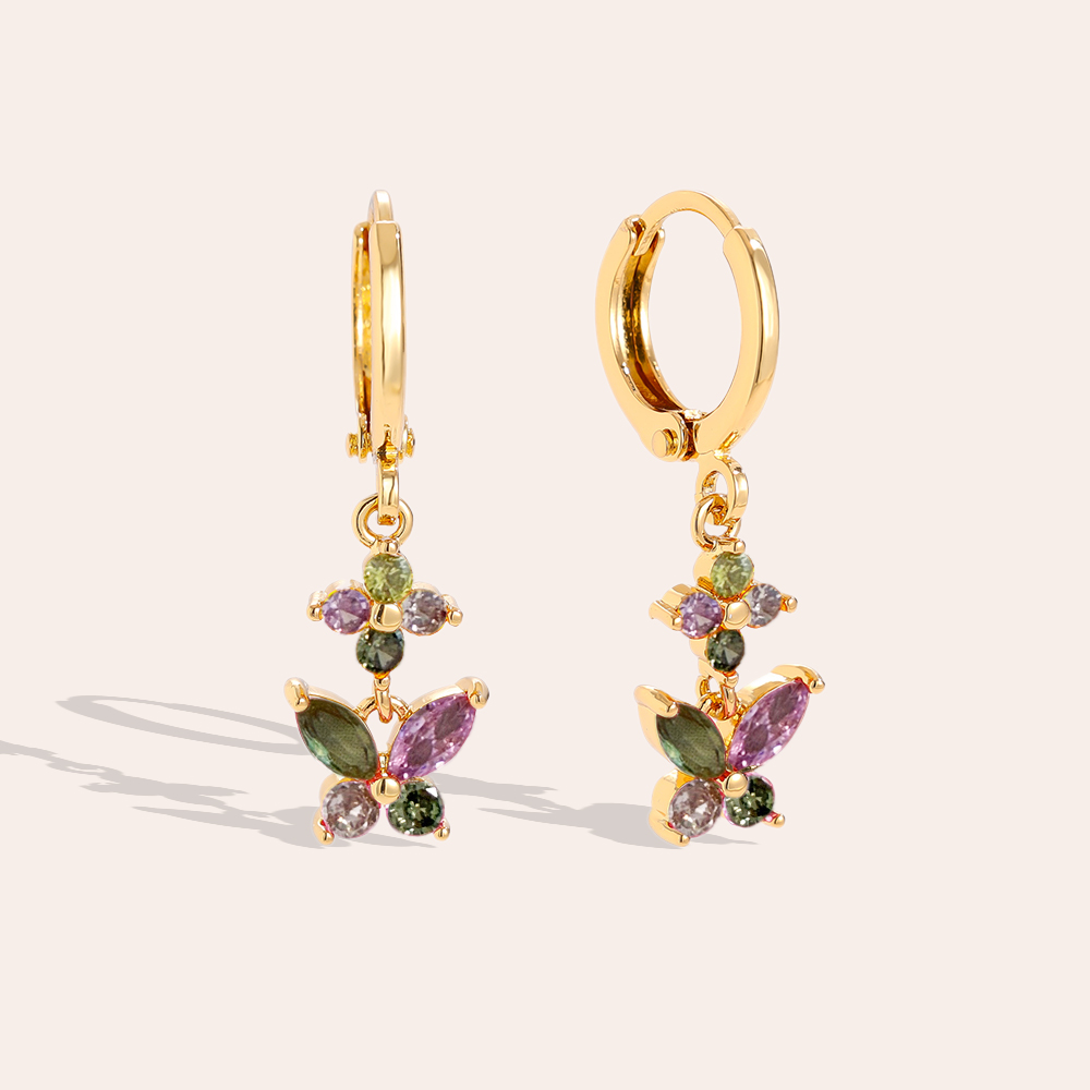 2.8cm Nice Colorful Diamond Butterfly Vergoldete Ohrringe   