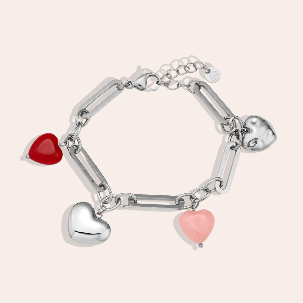 17cm Colorful Hearts Edelstahl Armband