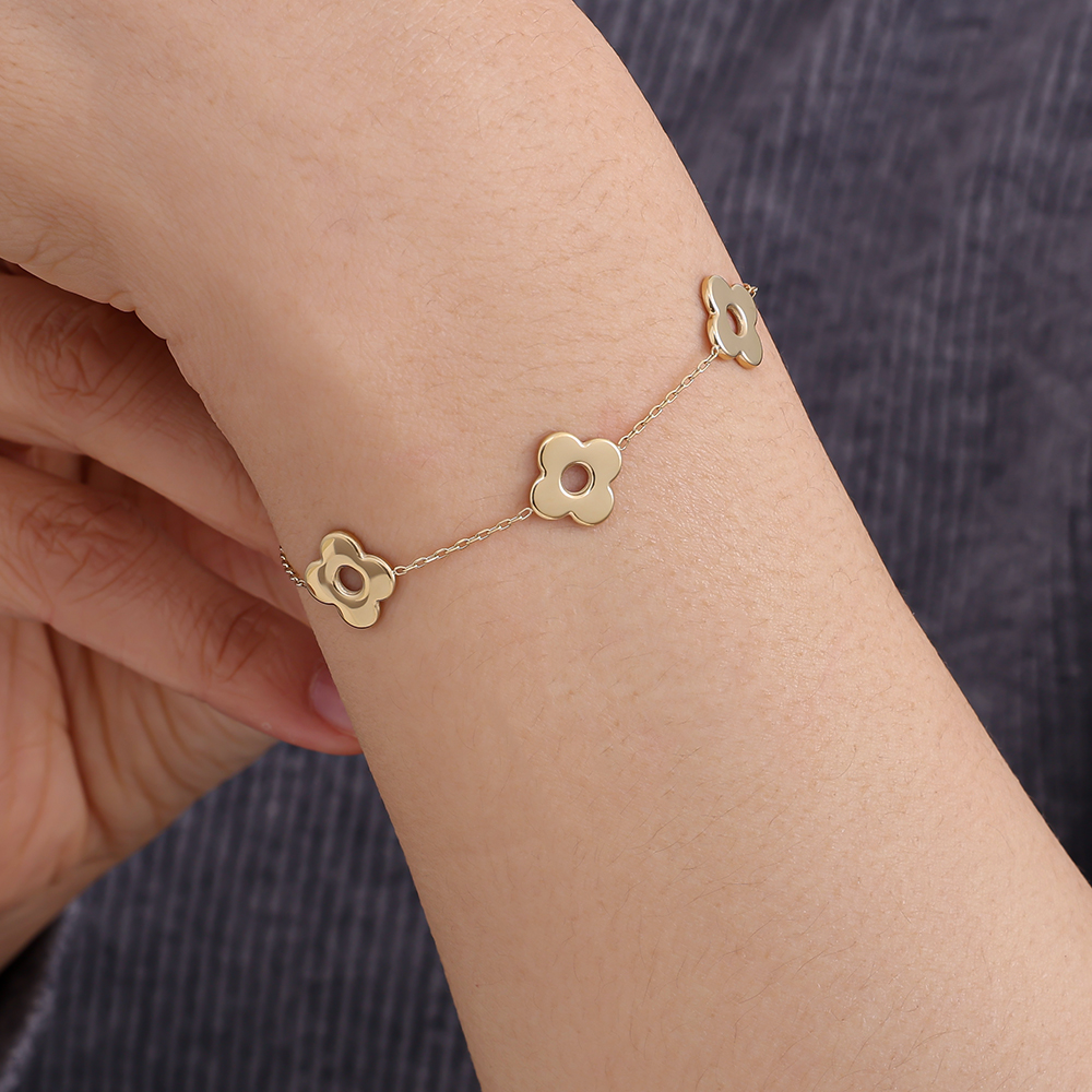 17cm Fünf Blumen Edelstahl Armkette         