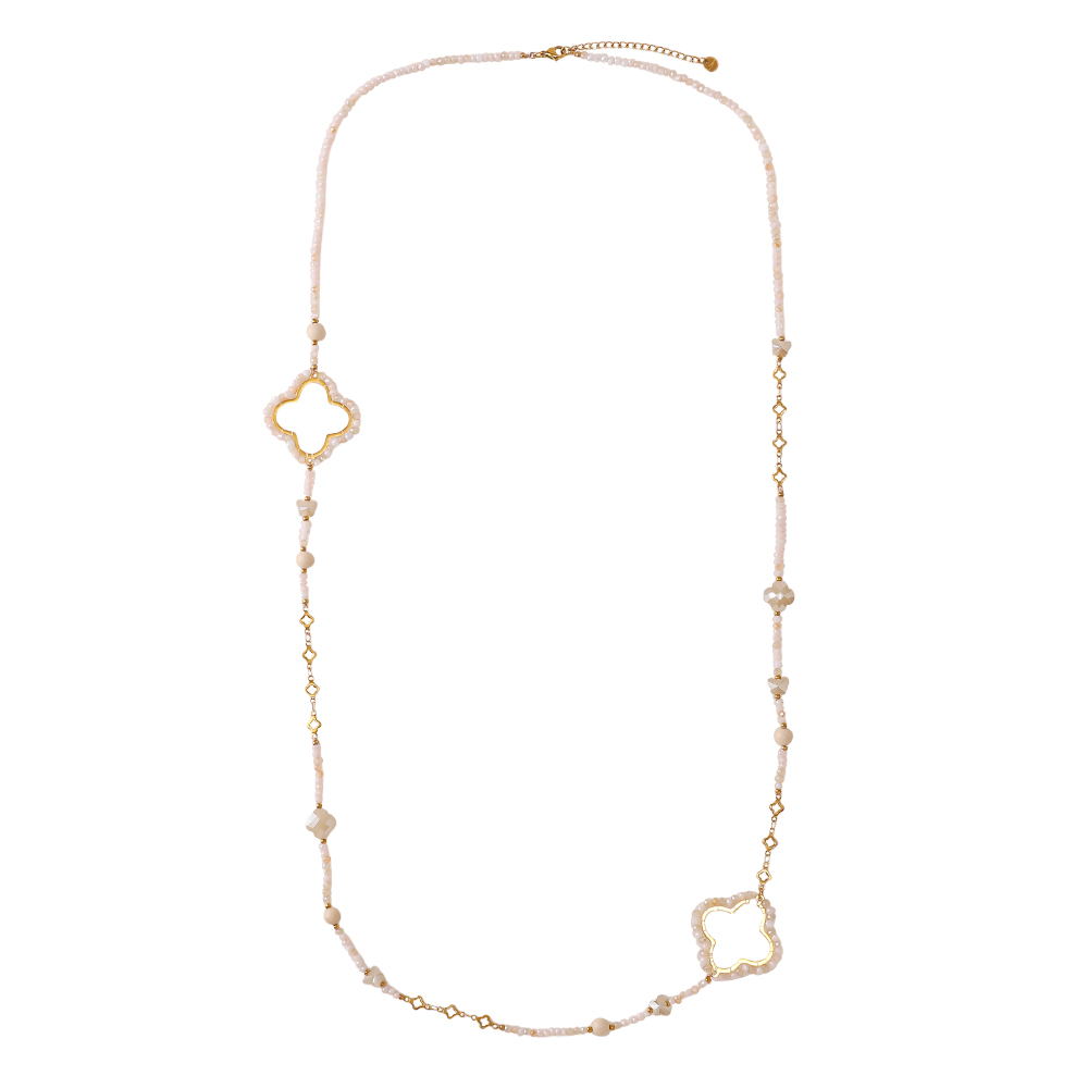 96cm Kleeblatt und Kristallen Edelstahl Halskette    