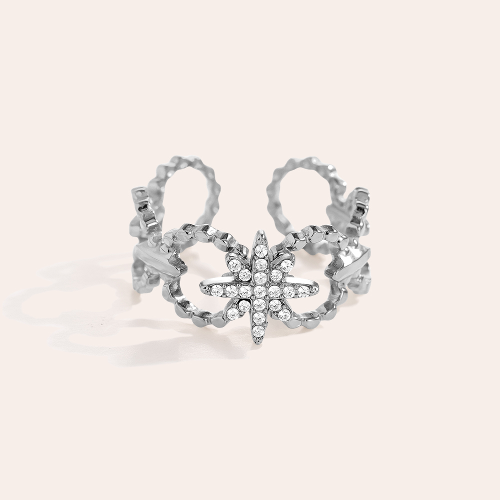 Diamond Star In Linked Cycles Edelstahl Ring     