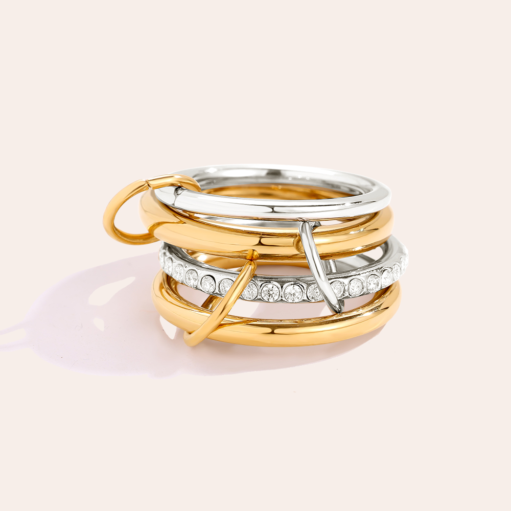 Four Layer Gold And Silver Diamond Ring Set Edelstahl Ring      