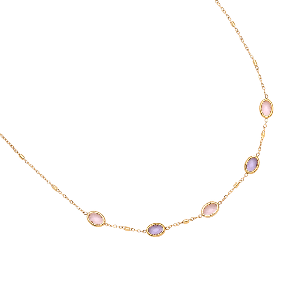 40cm Small Oval Glass Edelstahl Halskette     