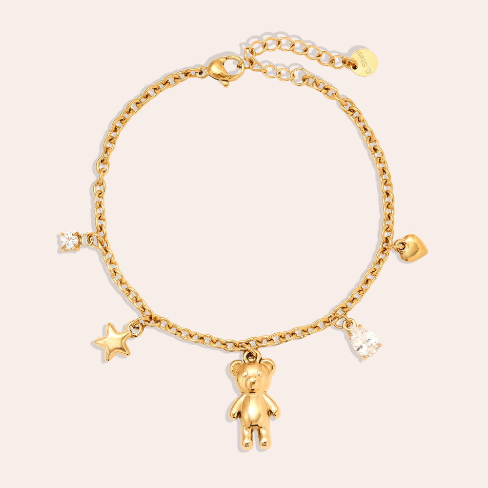 17.5cm Sweet Bear And Charms Edelstahl Armkette   