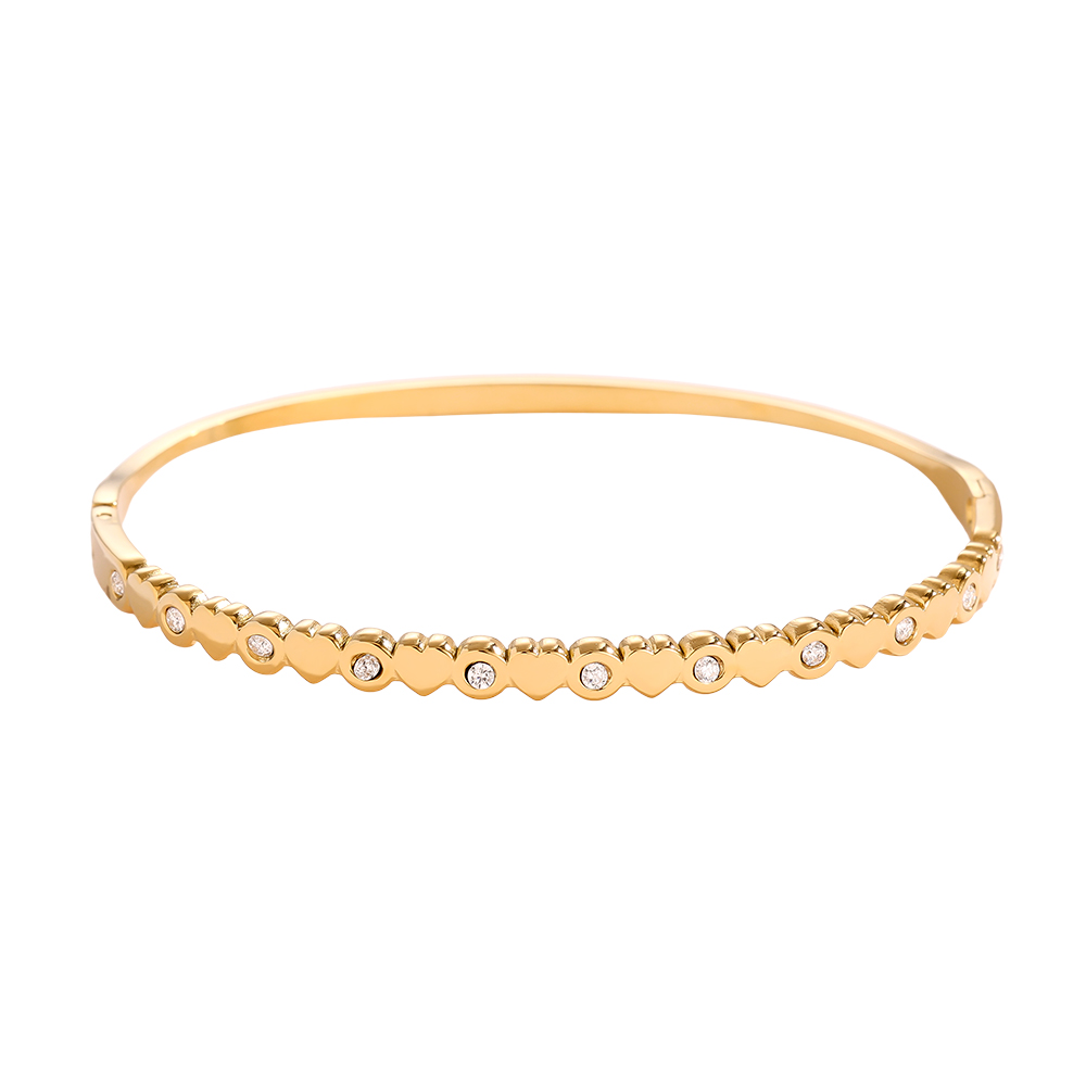 6.5cm Diameter Hearts And Diamond Dot Edelstahl Armreif    