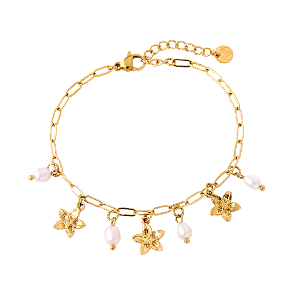 16cm Super Flower And Pearl Edelstahl Armband   