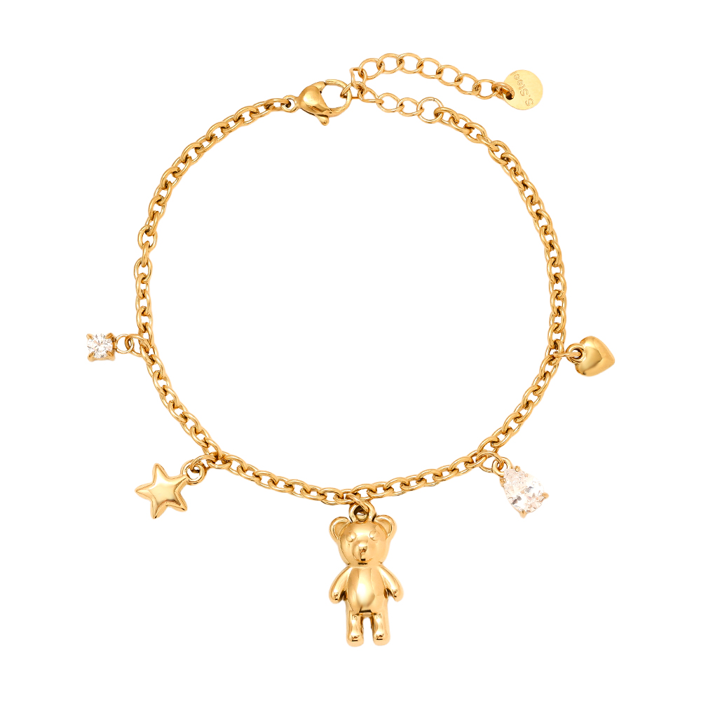 17.5cm Sweet Bear And Charms Edelstahl Armkette   