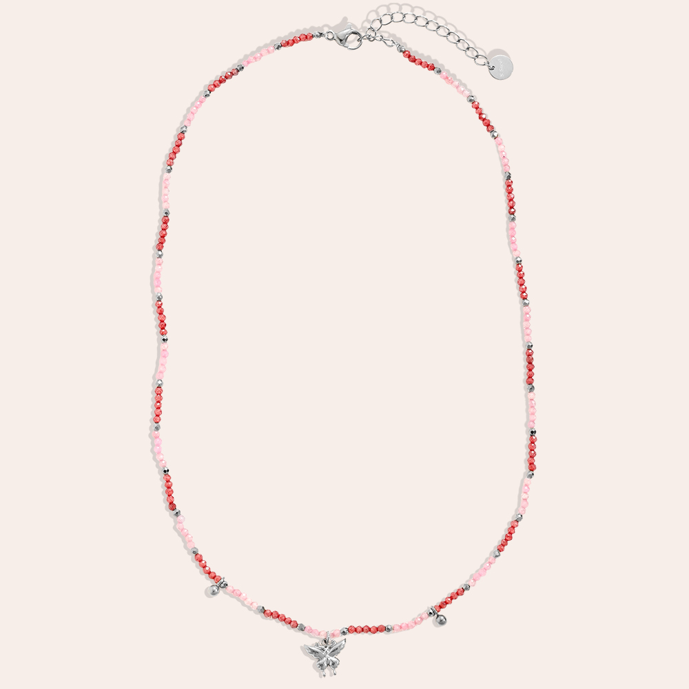 40cm Kristallkette mit Schmetterling Edelstahl Halskette 