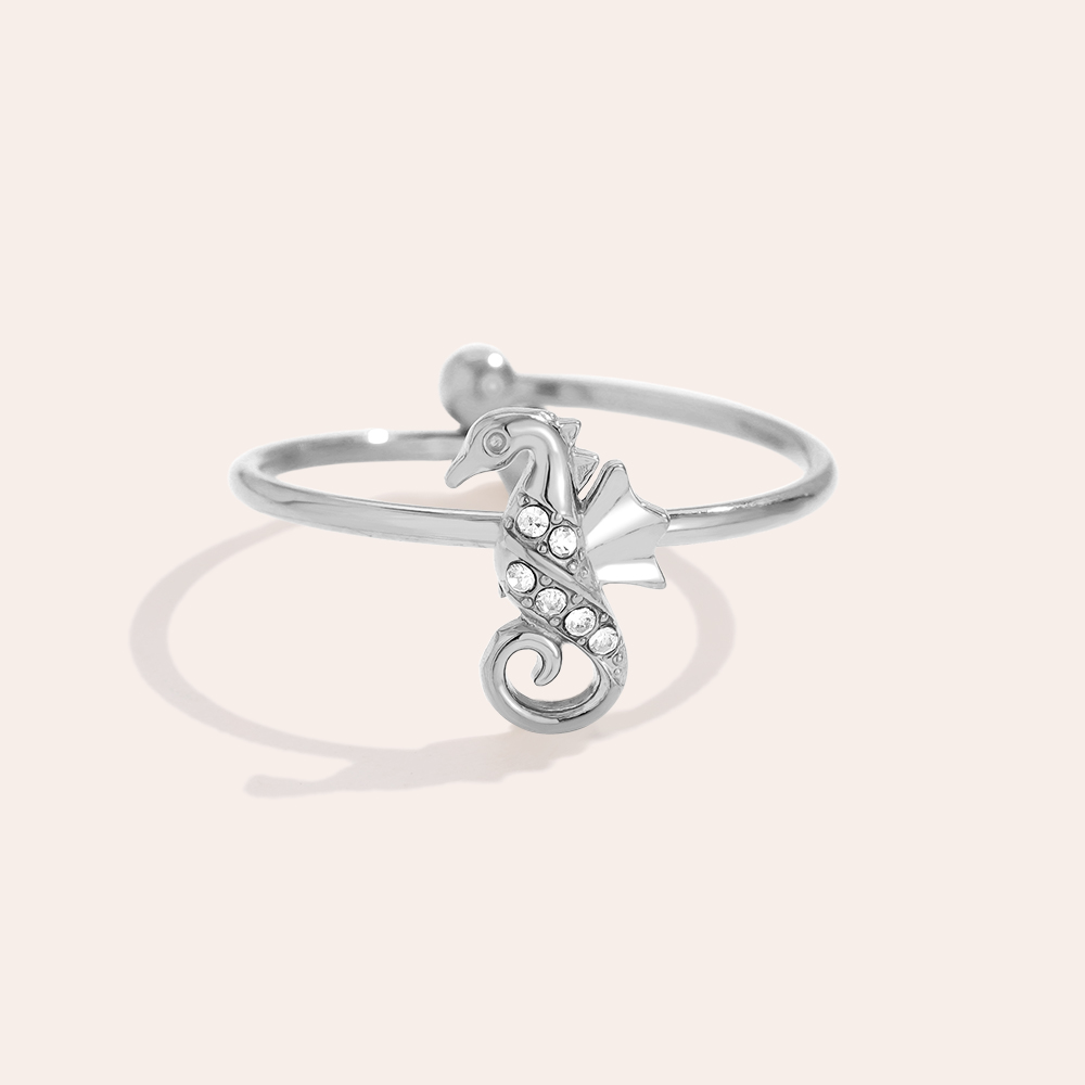 Diamond Sea Horse Edelstahl Ring            