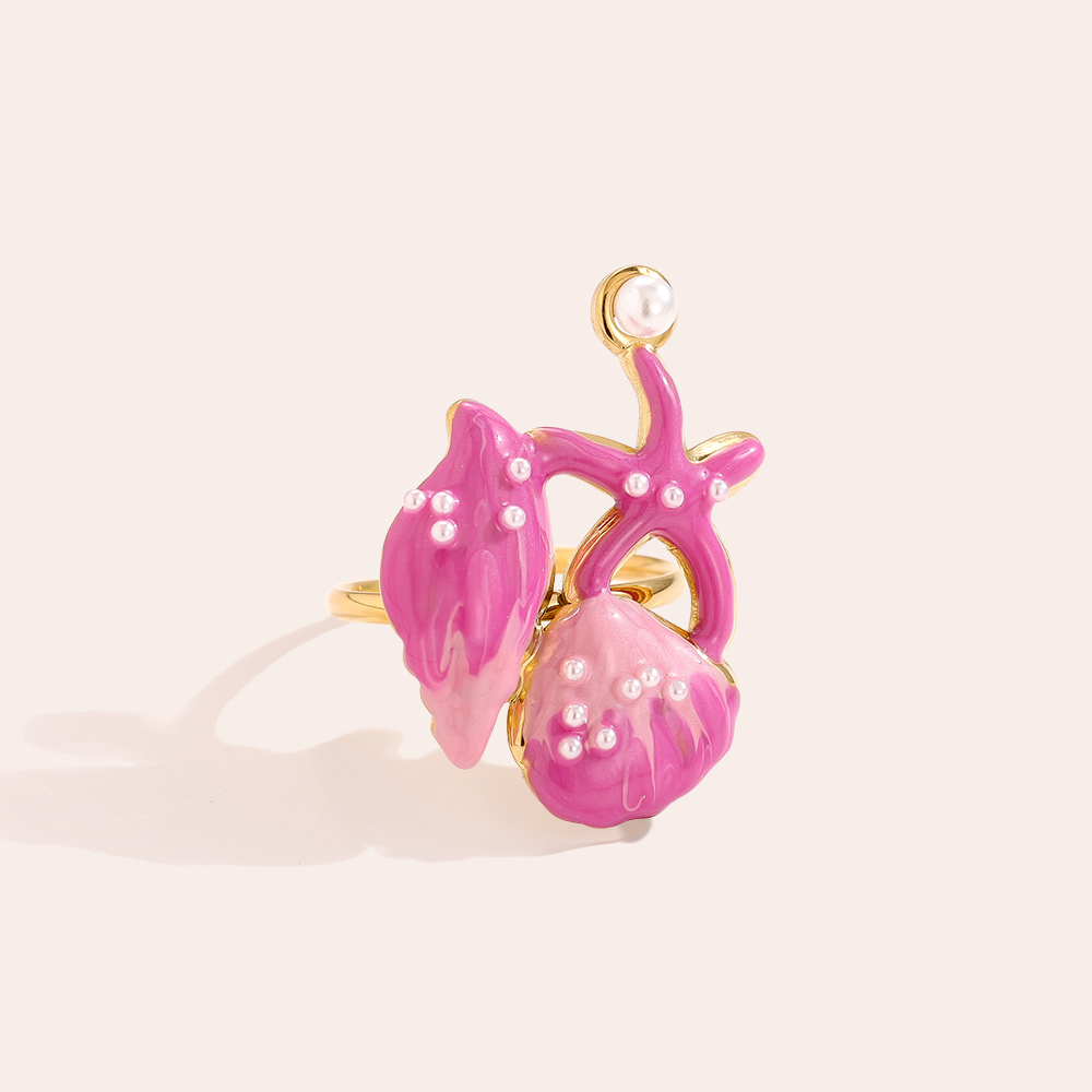 rosa Meeresbewohner Edelstahl Ring       