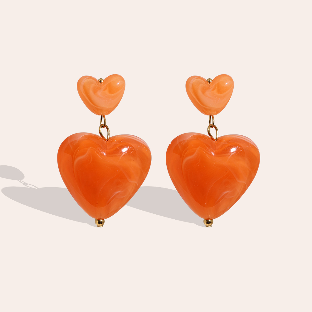 45mm Acrylic Two Hearts Edelstahl Ohrringe      