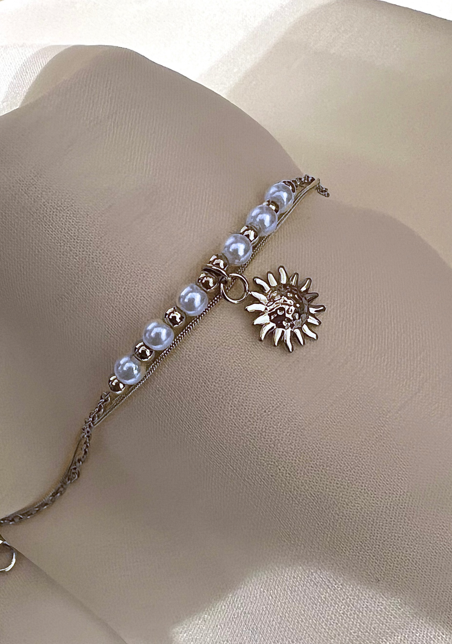 15cm Two Chain Sunflower And Pearl Edelstahl Armkette   