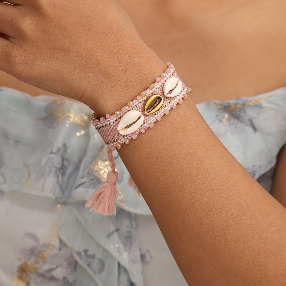 Muschel auf einem Polyesterbeutel Edelstahl Armband