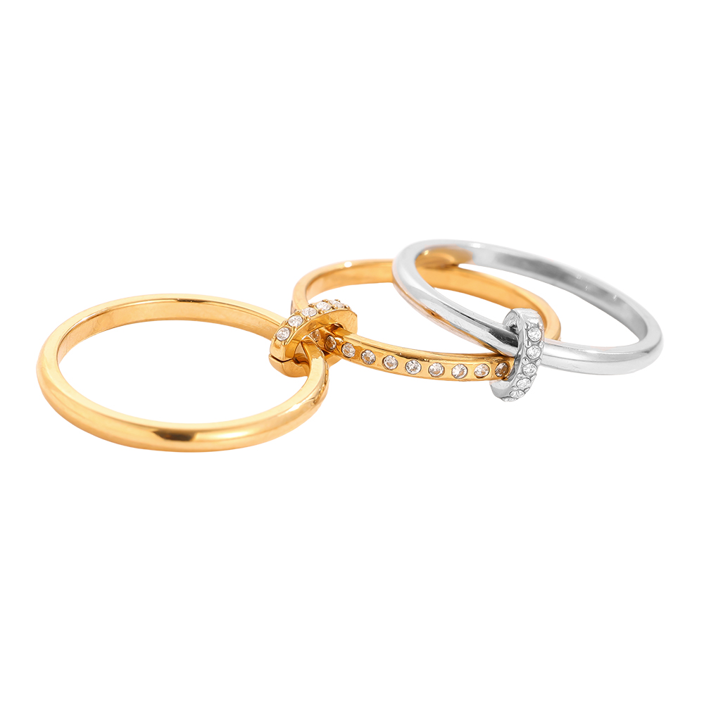 Three Layer Gold And Silver Diamond Ring Set With Lock Edelstahl Ring         