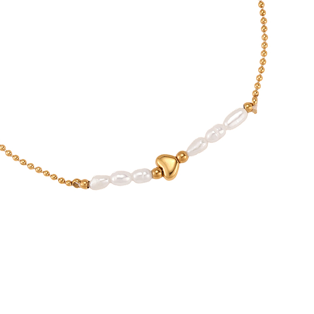 Edelstahl Armband 17cm Perle und mini Herz 
