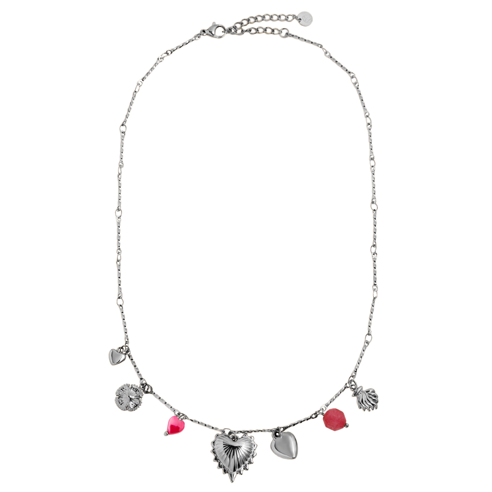 39cm Sweet Charms And Pinky Heart Edelstahl Halskette  