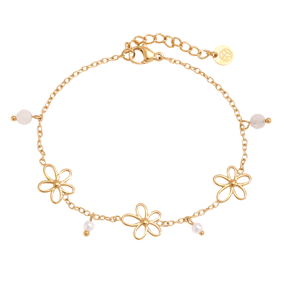 Edelstahl Armband 17cm Einfache Blumen und Perlen