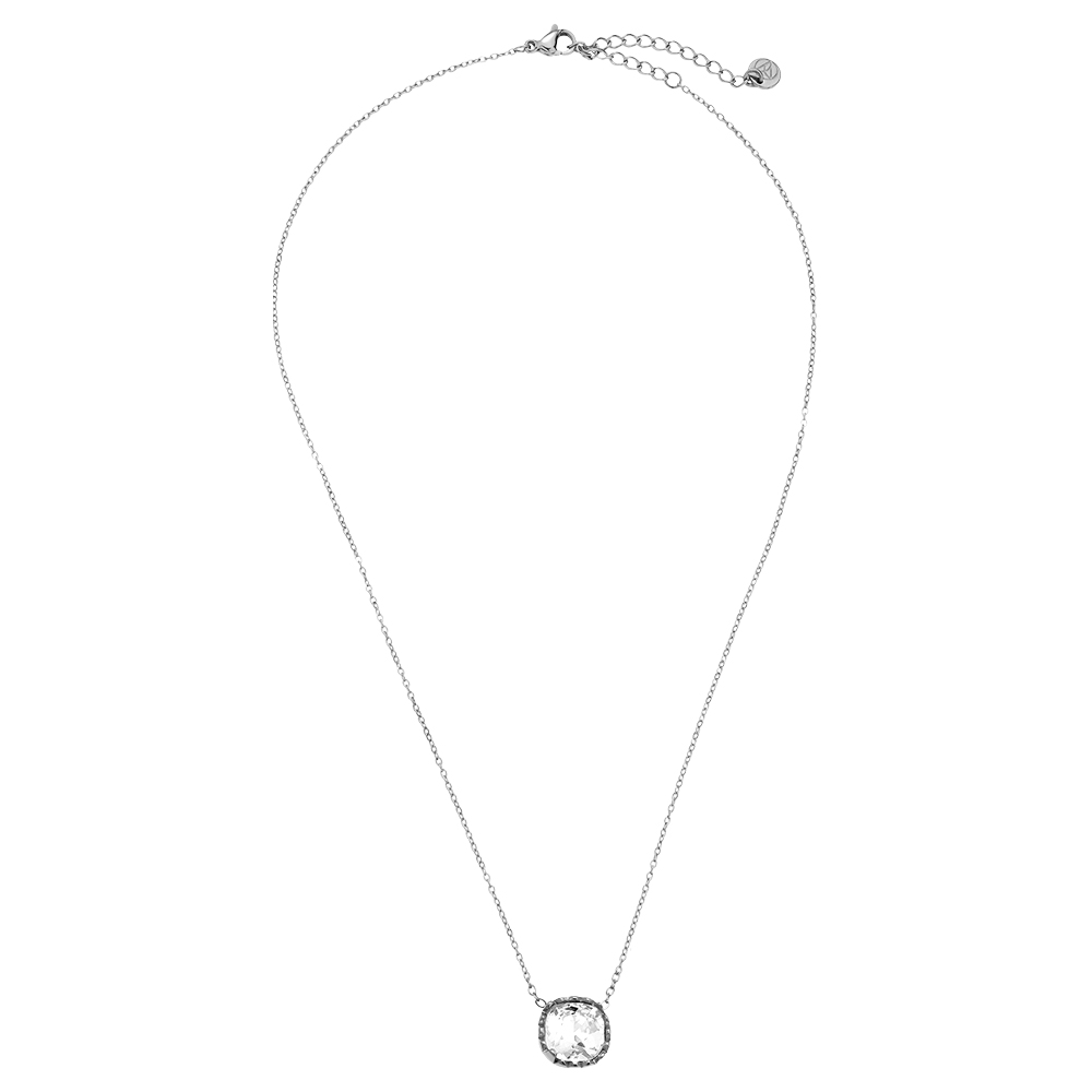 40cm quadratisch rundes Glas Edelstahl Halskette     