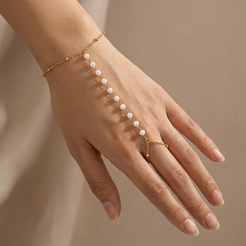 17cm kleinen Perlen Finger-Handkette Edelstahl Armband  