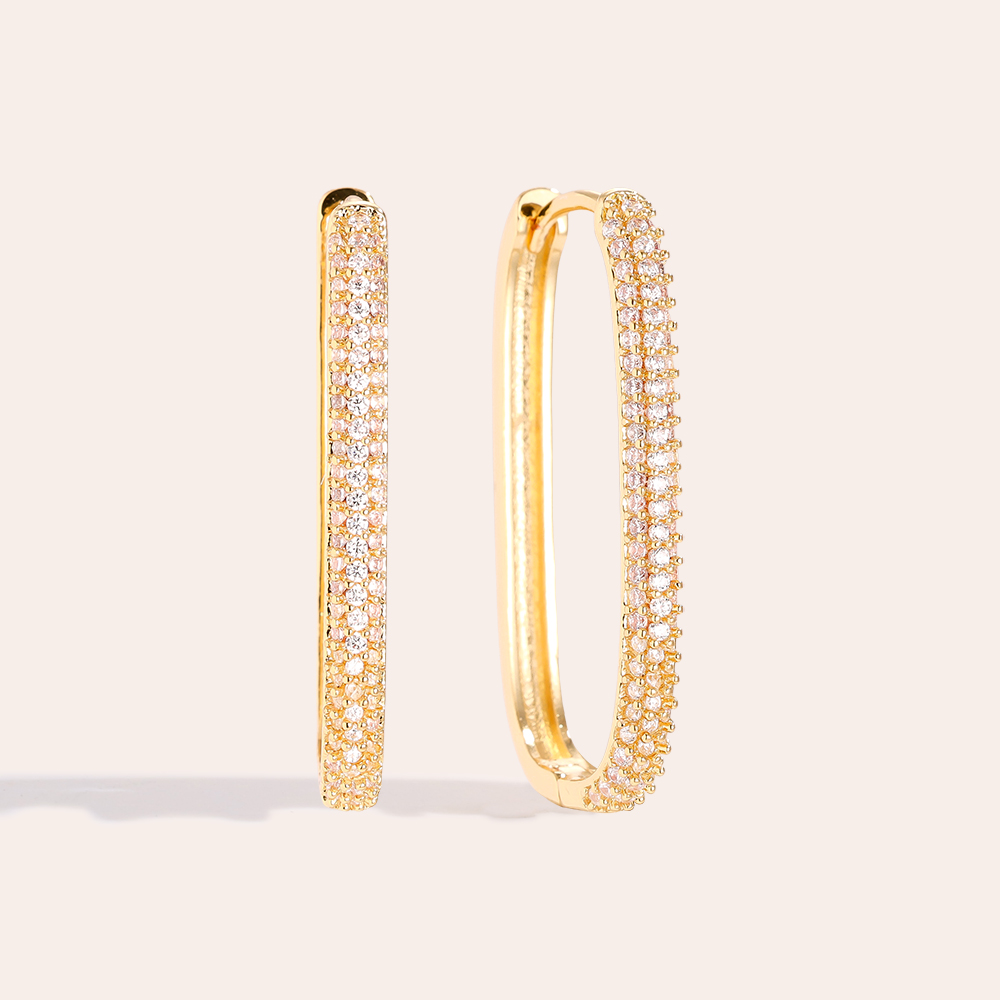 3cm Oval Diamond Vergoldete Ohrringe   