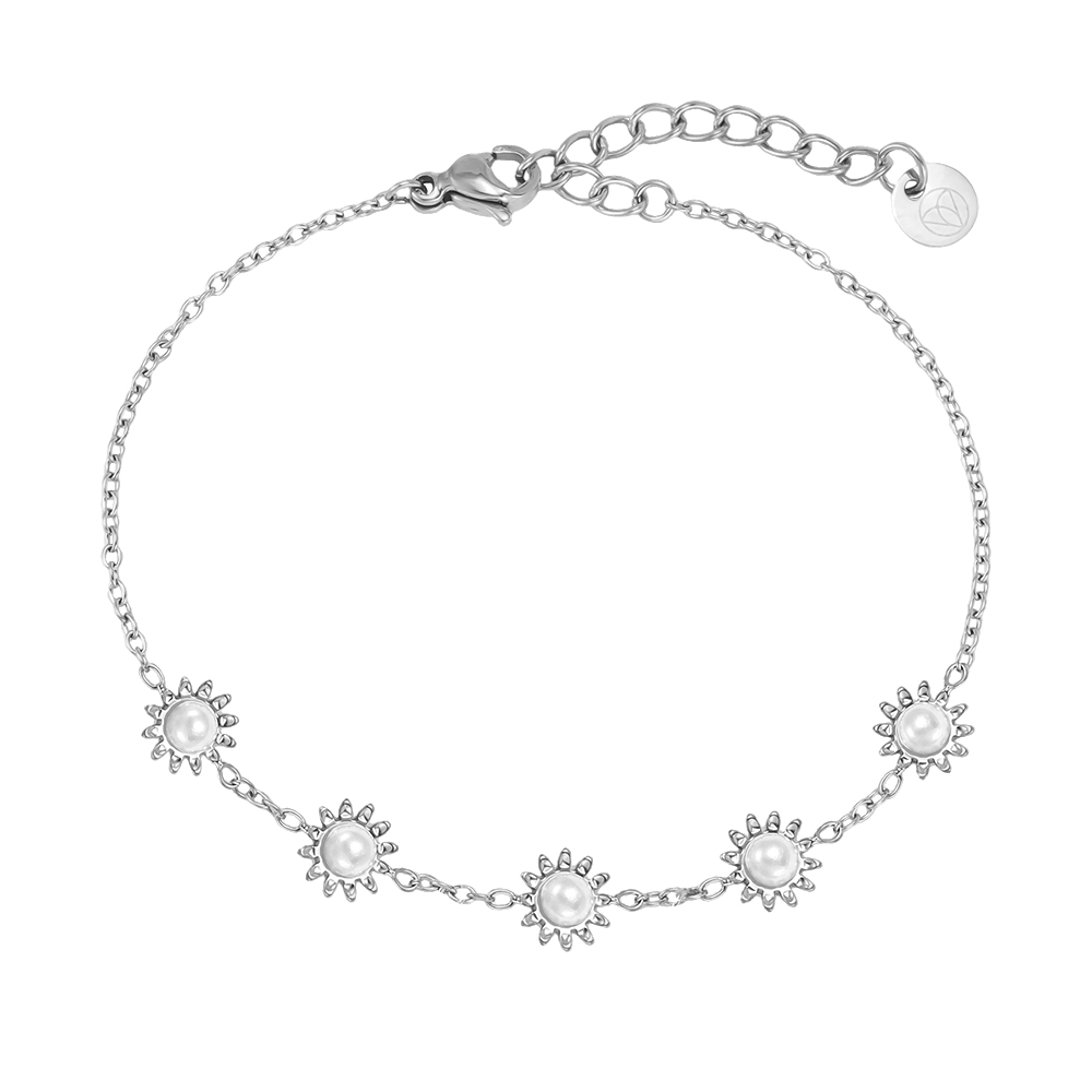 Edelstahl Armband 17cm fünf Sonnenblumen mit Kunstperlen  