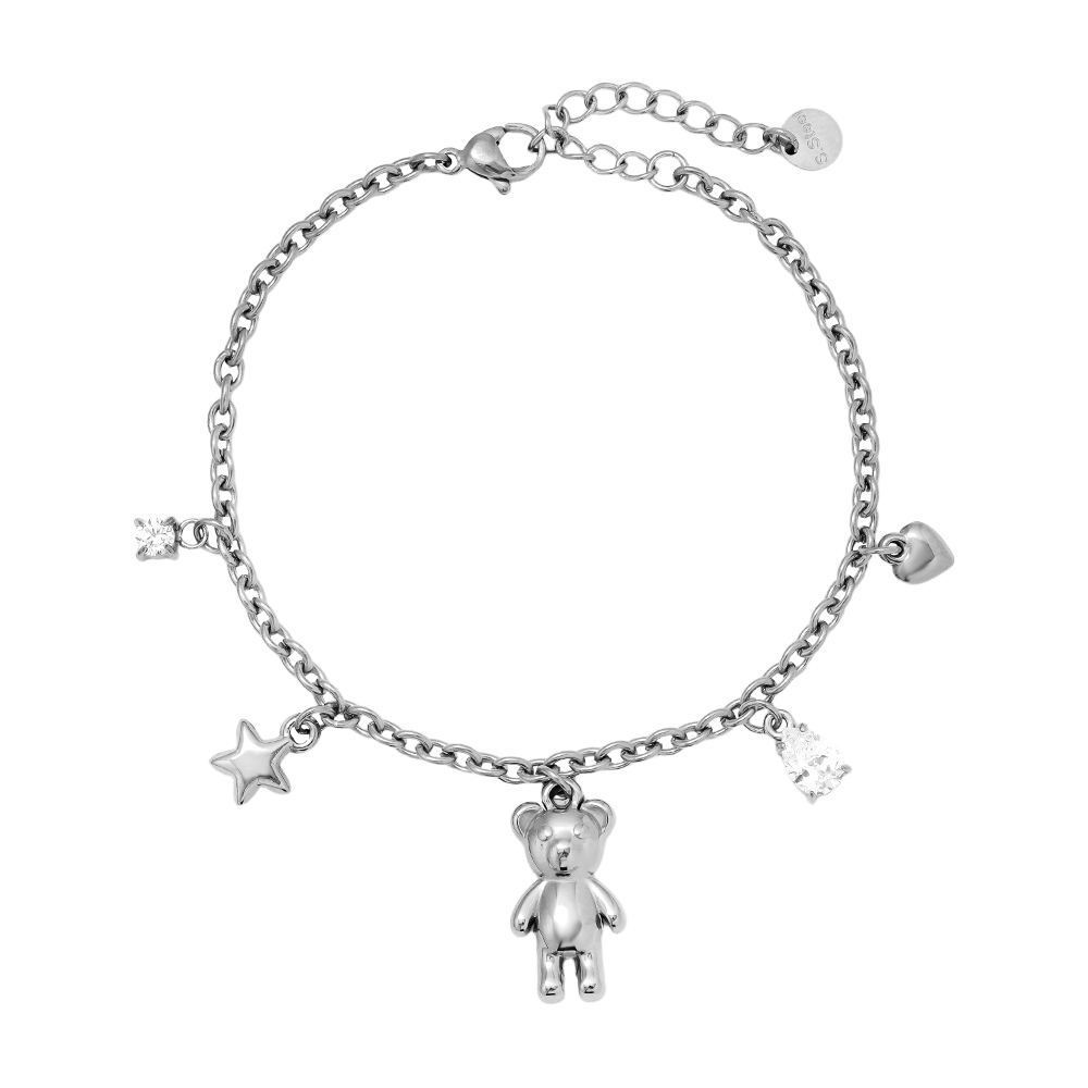 17.5cm Sweet Bear And Charms Edelstahl Armkette   