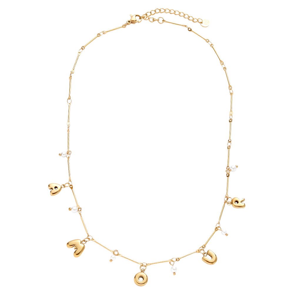 Edelstahl Halskette 40cm AMOUR With Pearl
