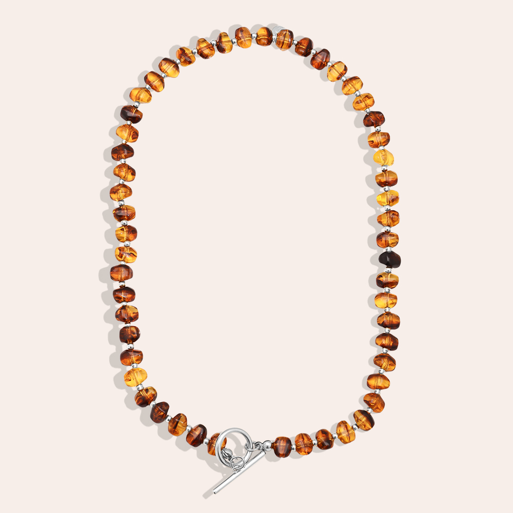 45cm Acrylic Brown Beads Edelstahl Halskette   