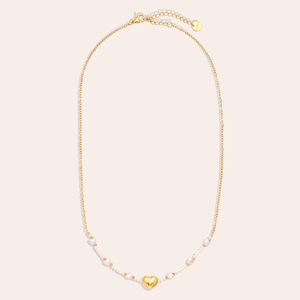 40cm Pearly And Hearts Edelstahl Halskette    